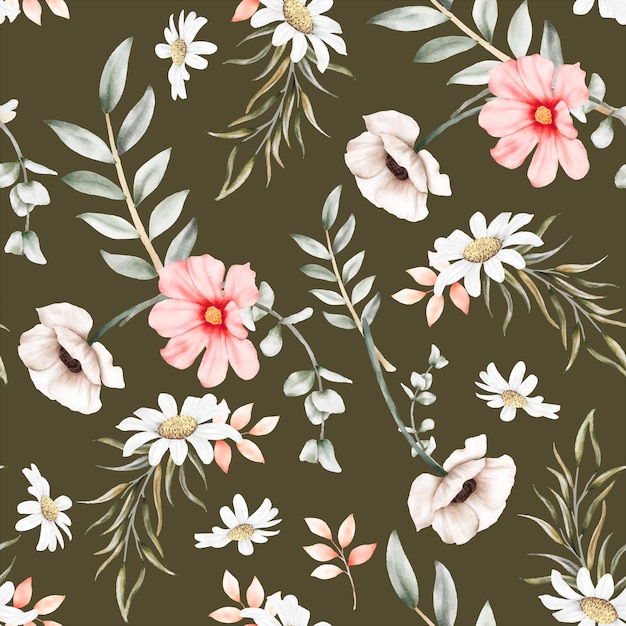 Free vector elegant tiny floral watercolor seamless pattern design