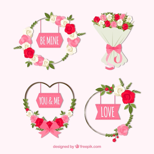 Free vector elegant valentine wreath and bouquet collection