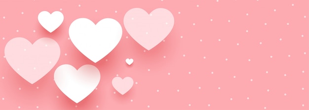 Free vector elegant valentines day banner with white hearts