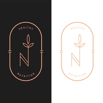 Elegant vector nutrition oval logo template in two color variations. art deco style logotype design for luxury company branding. premium identity design. letter n
