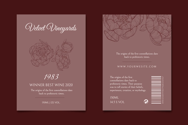 Бесплатное векторное изображение Элегантный шаблон этикетки для вина из бархатных виноградников