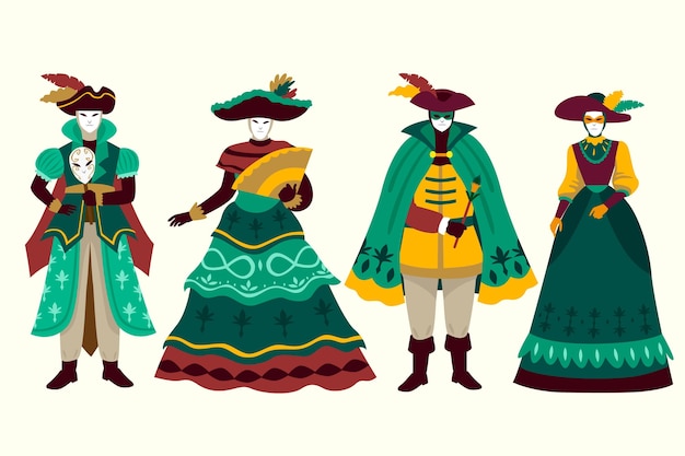 Free vector elegant venetian carnival character costumes