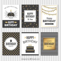 Free vector elegant vintage birthday cards with golden details