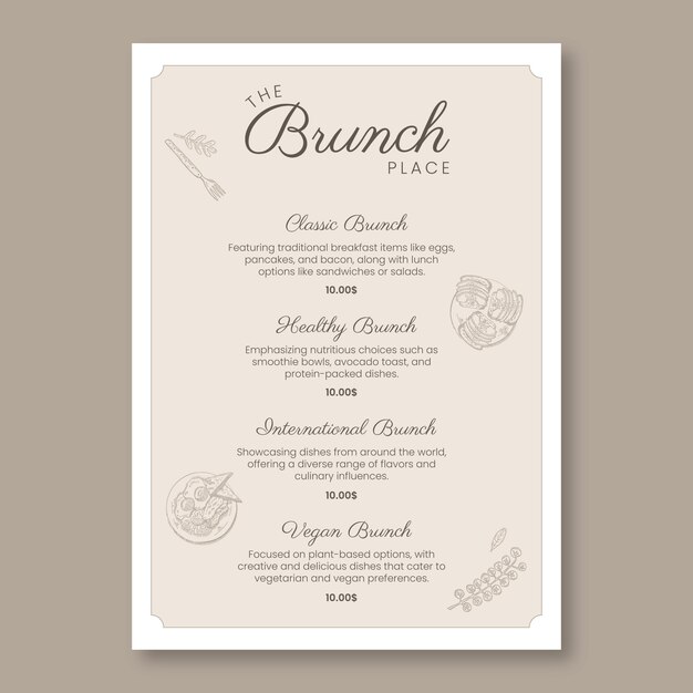 Elegant vintage the brunch place menu