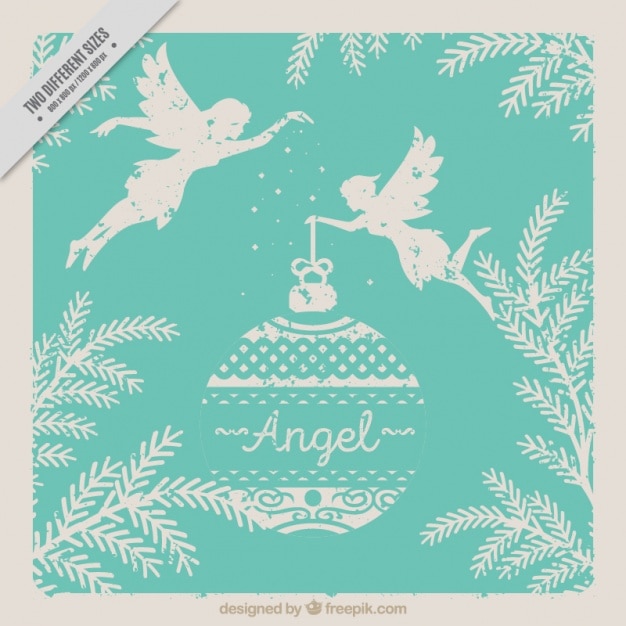 Free vector elegant vintage card of angels with christmas ball