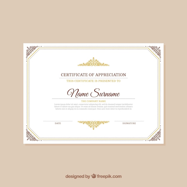 Vettore gratuito elegante certificato vintage