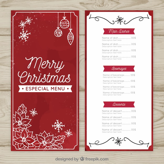 Elegant vintage christmas menu with sketches