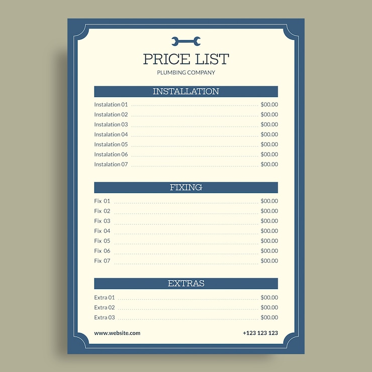 Free Vector elegant vintage plumbing company price list