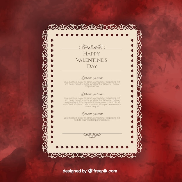 Elegant vintage valentine day menu