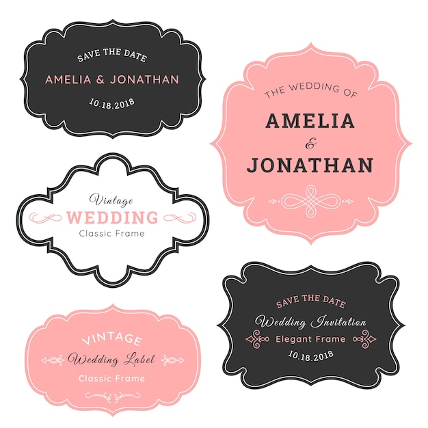 Free vector elegant vintage wedding frames