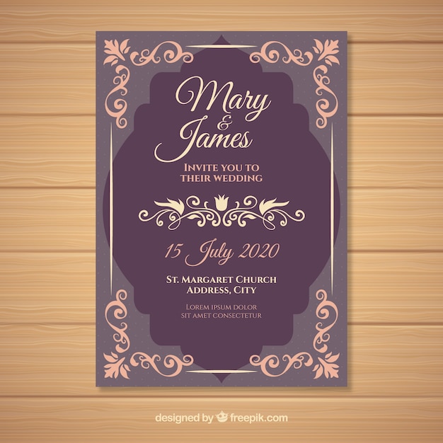 Free vector elegant vintage wedding invitation template