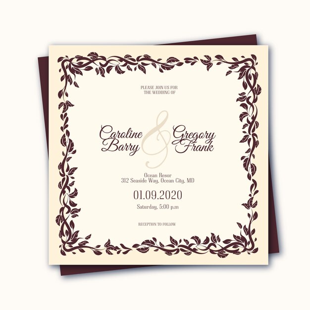 Elegant vintage wedding invitation template