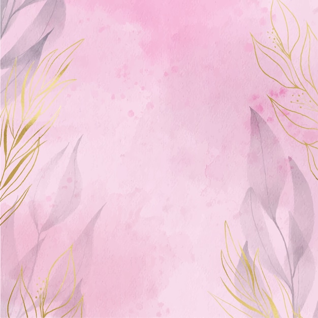 Elegant watercolor background with golden foil leaves for greeting and invitation card design.