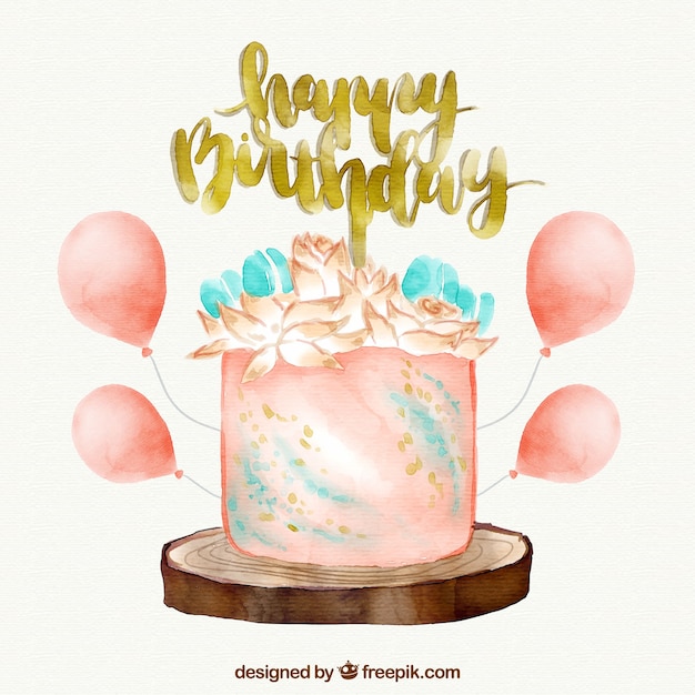 Free vector elegant watercolor birthday cake background