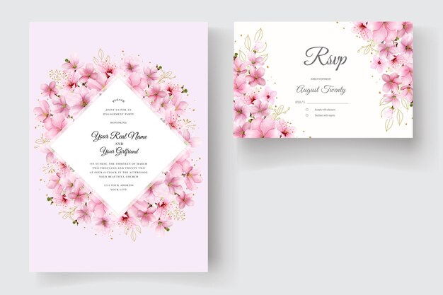 elegant watercolor cherry blossom invitation card template