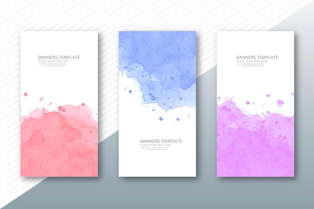 Elegant watercolor colorful paint brush banner set background