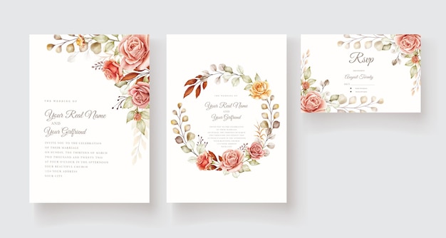 Elegant watercolor floral background  border and wreath card design