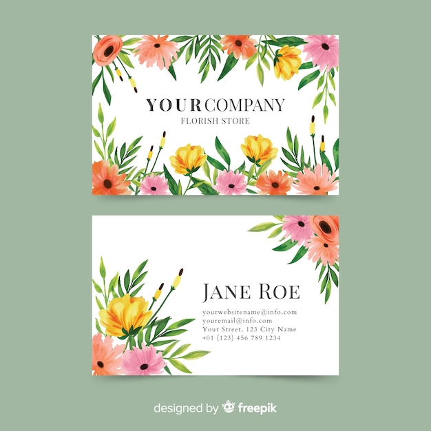 Elegant watercolor floral business card template