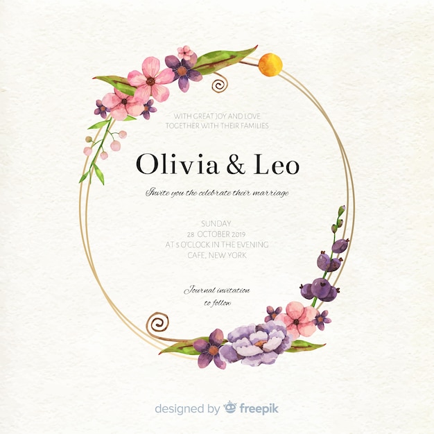 Elegant watercolor floral frame wedding card template
