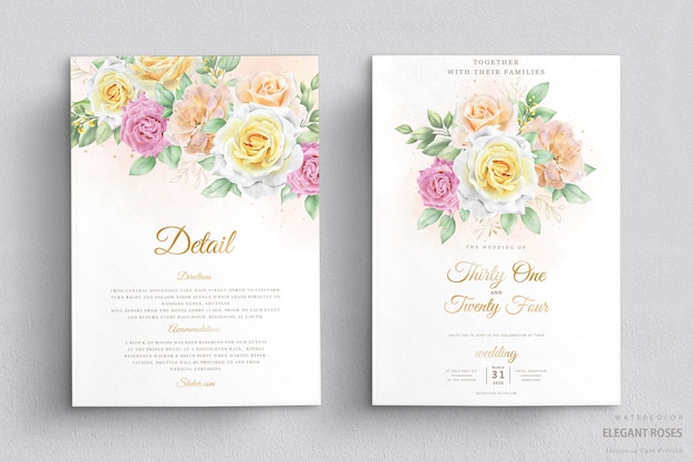 elegant watercolor floral wedding invitation card set