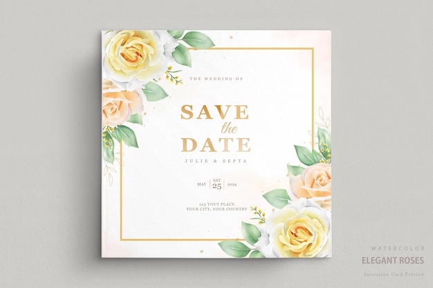 Бесплатное векторное изображение Элегантный акварельный цветочный набор свадебных приглашений