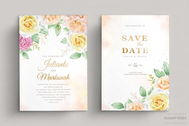 elegant watercolor floral wedding invitation card set