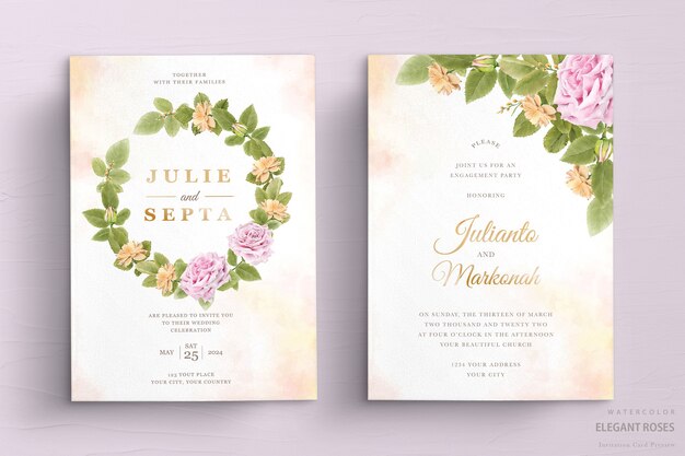 elegant watercolor floral wedding invitation card set