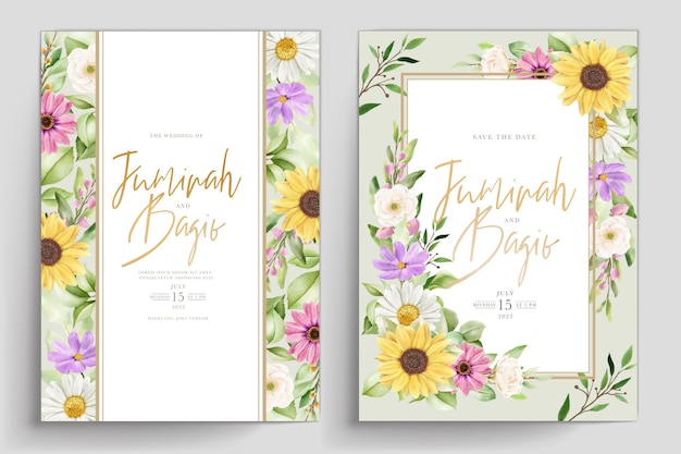 Elegant watercolor floral wedding invitation card set