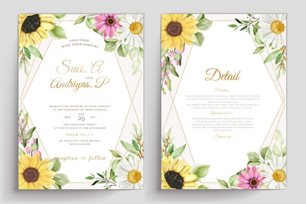 elegant watercolor floral wedding invitation card set