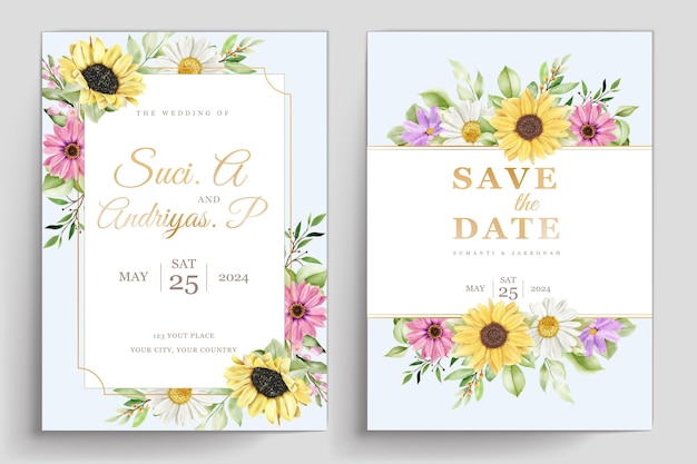 エレガントな水彩花の結婚式の招待カードセット