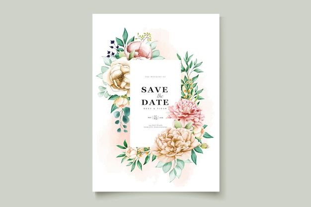 Free vector elegant watercolor floral wedding invitation card set