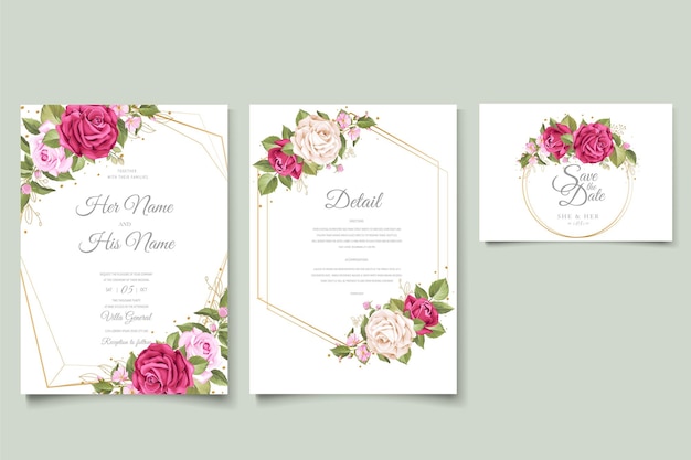 elegant watercolor floral wedding invitation card set