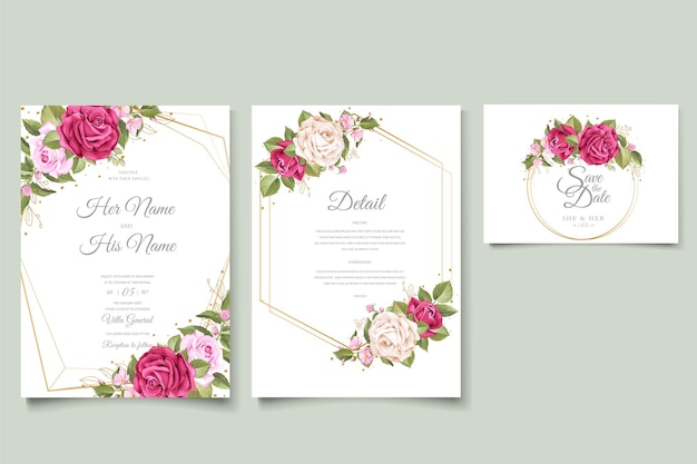 エレガントな水彩画の花の結婚式の招待カードセット