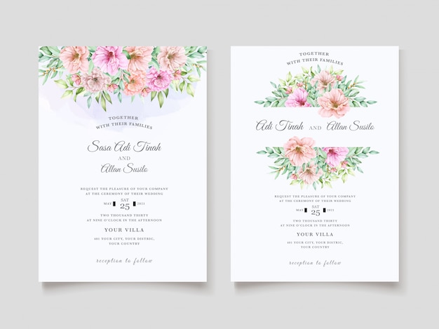 Free vector elegant watercolor floral wedding invitation design