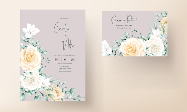 Free vector elegant watercolor floral wedding invitations set template