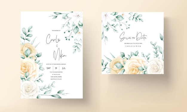 Elegant watercolor floral wedding invitations set template