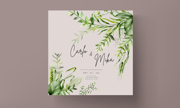 элегантная акварельная зелень травы и листьев шаблон набора свадебных пригласительных билетов