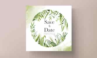 Free vector elegant watercolor greenery grass and leaves wedding invitation card set template