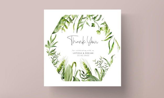 Free vector elegant watercolor greenery grass and leaves wedding invitation card set template