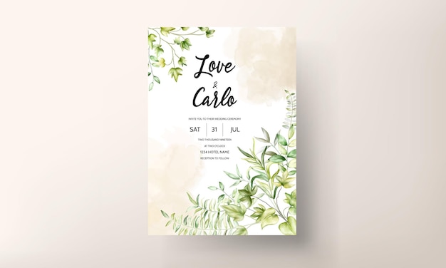 elegant watercolor greenery leaves wedding invitation card