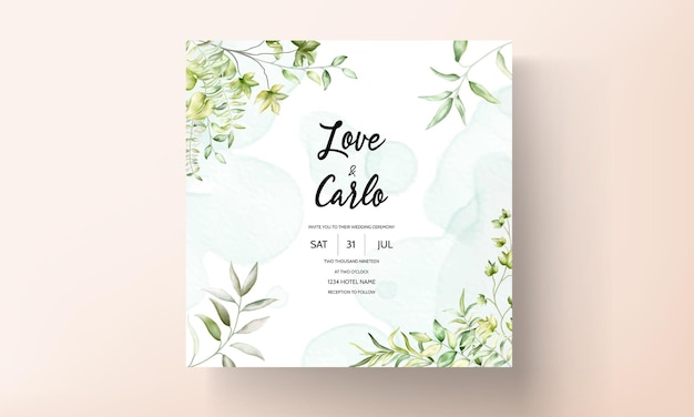 Free vector elegant watercolor greenery leaves wedding invitation card