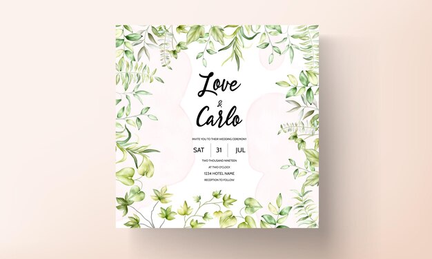 elegant watercolor greenery leaves wedding invitation card