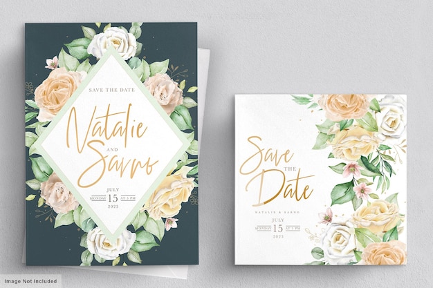 Elegant watercolor hand drawn floral wedding invitation card