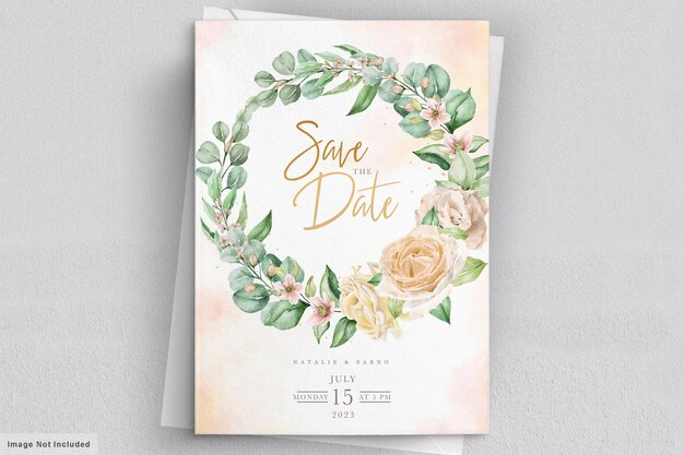 Elegant watercolor hand drawn floral wedding invitation card