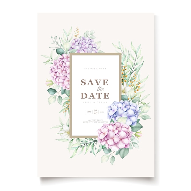 Elegant watercolor hydrangea floral wedding invitation card set