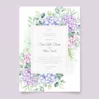 Vettore gratuito set di carte invito matrimonio floreale elegante ortensia acquerello