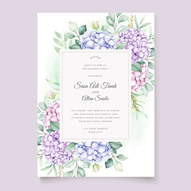 elegant watercolor hydrangea floral wedding invitation card set