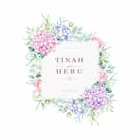 Free vector elegant watercolor hydrangea floral wedding invitation card set