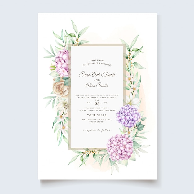 Elegant watercolor hydrangea floral wedding invitation card set