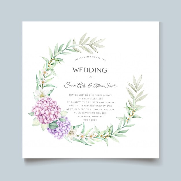 elegant watercolor hydrangea floral wedding invitation card set